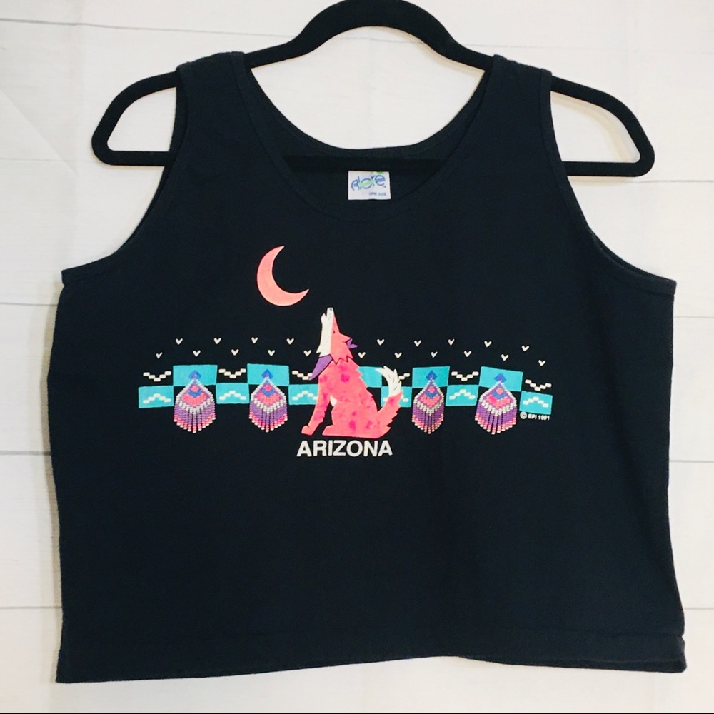 Arizona Southwest Style Coyote Oversized Cropped Tank Tops Shirt